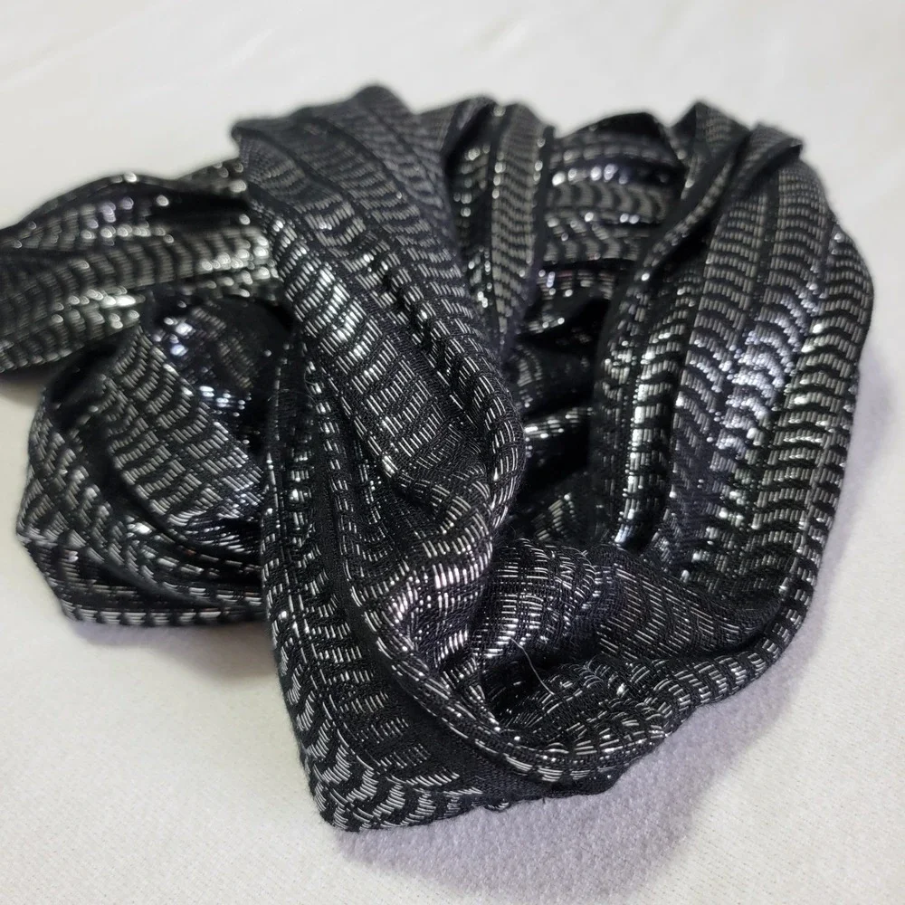 Black and Metallic Silver Infinity Scarf Unisex Large